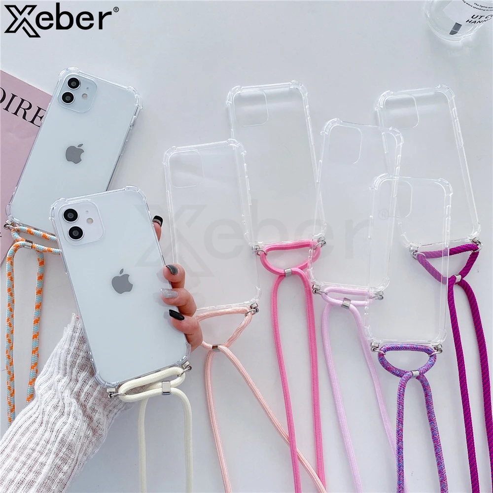 Fashion Lanyard Crossbody Cord Rope Necklace Clear Case For Iphone 11