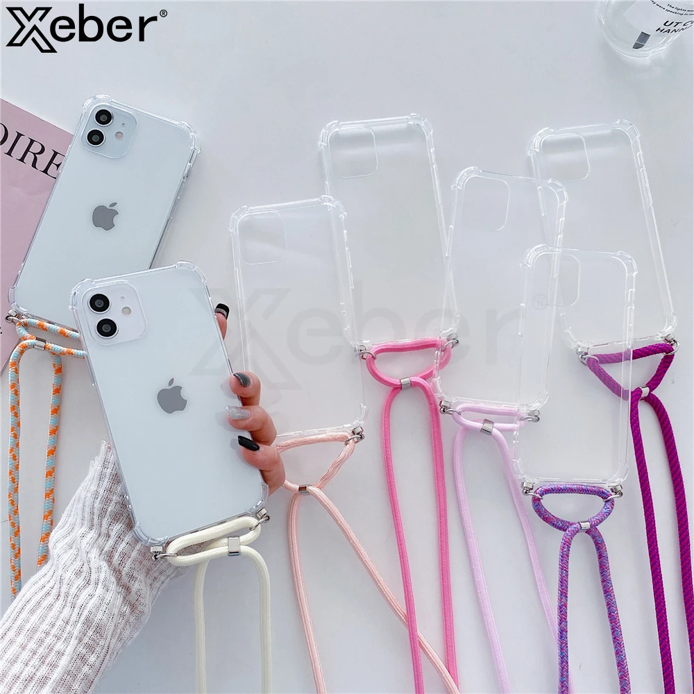 Fashion Lanyard Crossbody Cord Rope Necklace Clear Case For Iphone 11