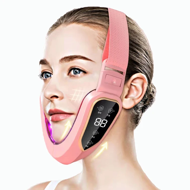 Face Lifting Machine Electric V-Face Shaping Massager Vibration Slimming Double Chin Reducer V-Line Cheek Lift Up Face Slimming pink 03