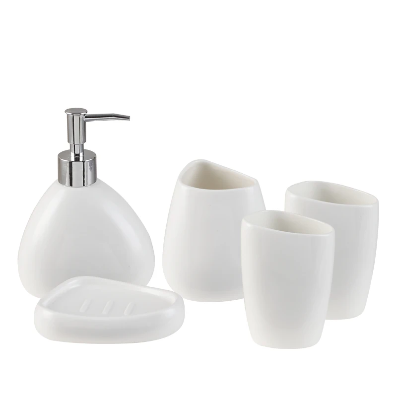 Five-piece suit Ceramic Bathroom Accessories Mouth Cup Soap Dispenser / Toothbrush Holder / Glass / Soap Box Bathroom Products Wy10307 - Color: Five-piece suit