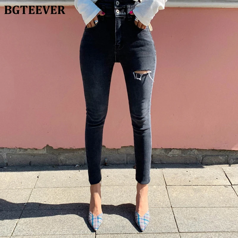 BGTEEVER High Waist Skinny Jeans Women Streetwear Ripped Holes Pencil Jeans Female Denim Jeans Stretch Denim Pants femme 2019 BGTEEVER High Waist Skinny Jeans Women Streetwear Ripped Holes Pencil Jeans Female Denim Jeans Stretch Denim Pants femme 2019