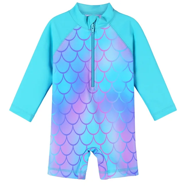 BAOHULU UPF50+ Print Baby Girl Swimsuit Long Sleeve Kids Swimwear One Piece Toddler Infant Bathing Suit for Girls Boys Children S297 CyanFishScale