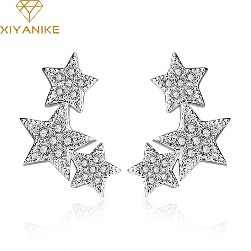 XIYANIKE 925 стерлингового серебра гвоздики с пятиконечной звездой серьги гипоаллергенно для женщин Горячая Распродажа креативные модные свадебные украшения подарки