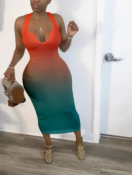 

Gradient African Dress Slim Beach Dress Women Tunic Long Beach Wear Swimsuit Cover Up Trajes De Ba O De Las Mujeres 2020