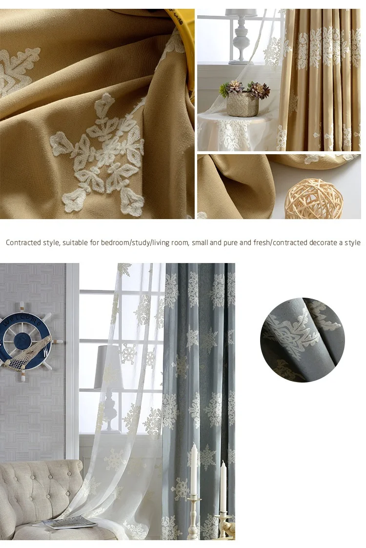 Modern Simple Cotton and Hemp Stereo Embroidered Curtain Doris American Village Curtains for Living Room and For Benroom