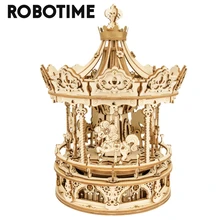 Robotime-carrusel romántico 3D para niños y adultos, rompecabezas de madera, juego de ensamblaje, caja de música, juguete para regalo, AMK62, 336 Uds.