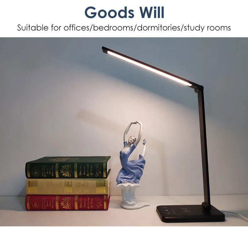 LED Reading Light Stepless Dimmable Foldable Rotatable Table Lamp Touch Switch USB Charging Timing Desk Lamp настольная лампа