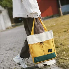 Новая Стильная универсальная Студенческая женская сумка на плечо контрастного цвета, Холщовая Сумка в Корейском стиле, повседневный Двойной нагрудник для студентов