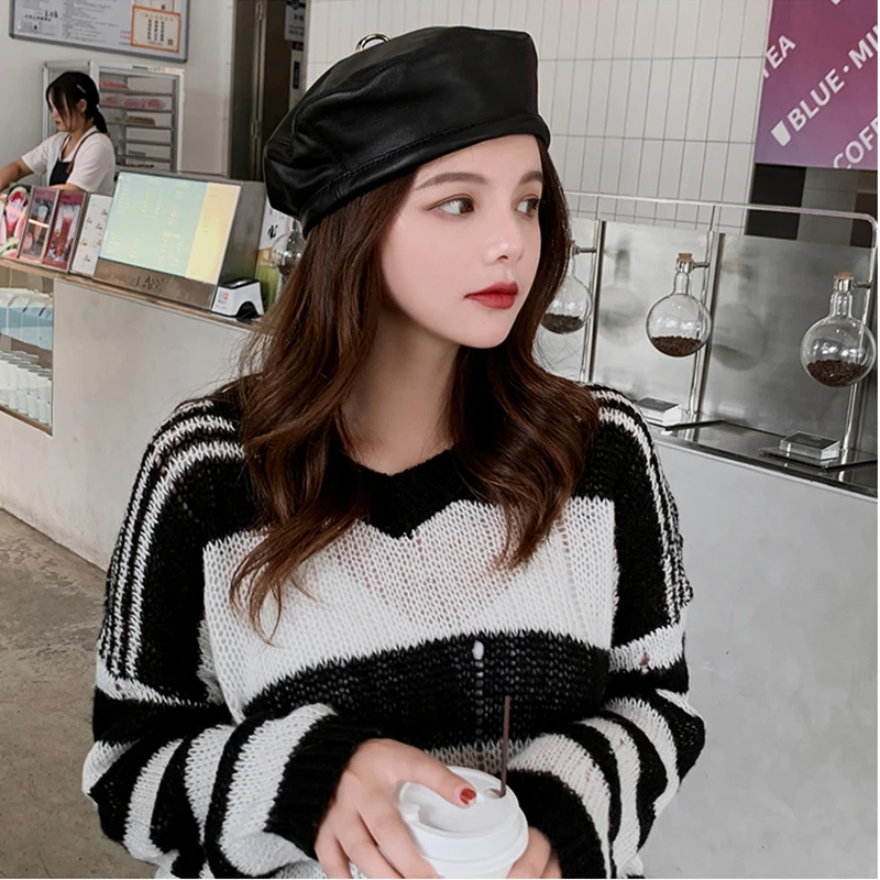 Berets for Women,Gray Beret French Style Cap Plaid Printed 2019 New Warm Winter Hats for Women Chirstmas Gift