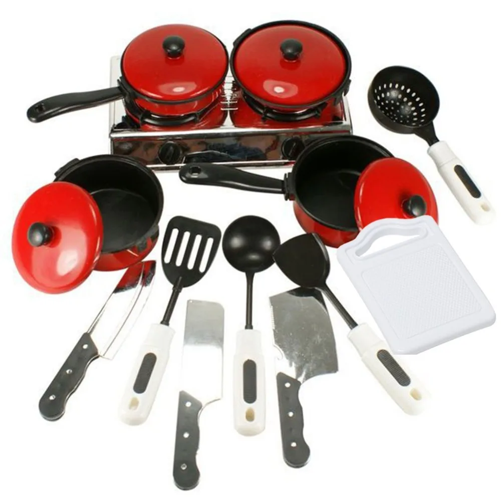 

Christmas 13Pcs/Set Red Tableware Simulation Kitchen Utensils Pot Spoon Cooking Spatula Knife Pretend Play Toys for Children