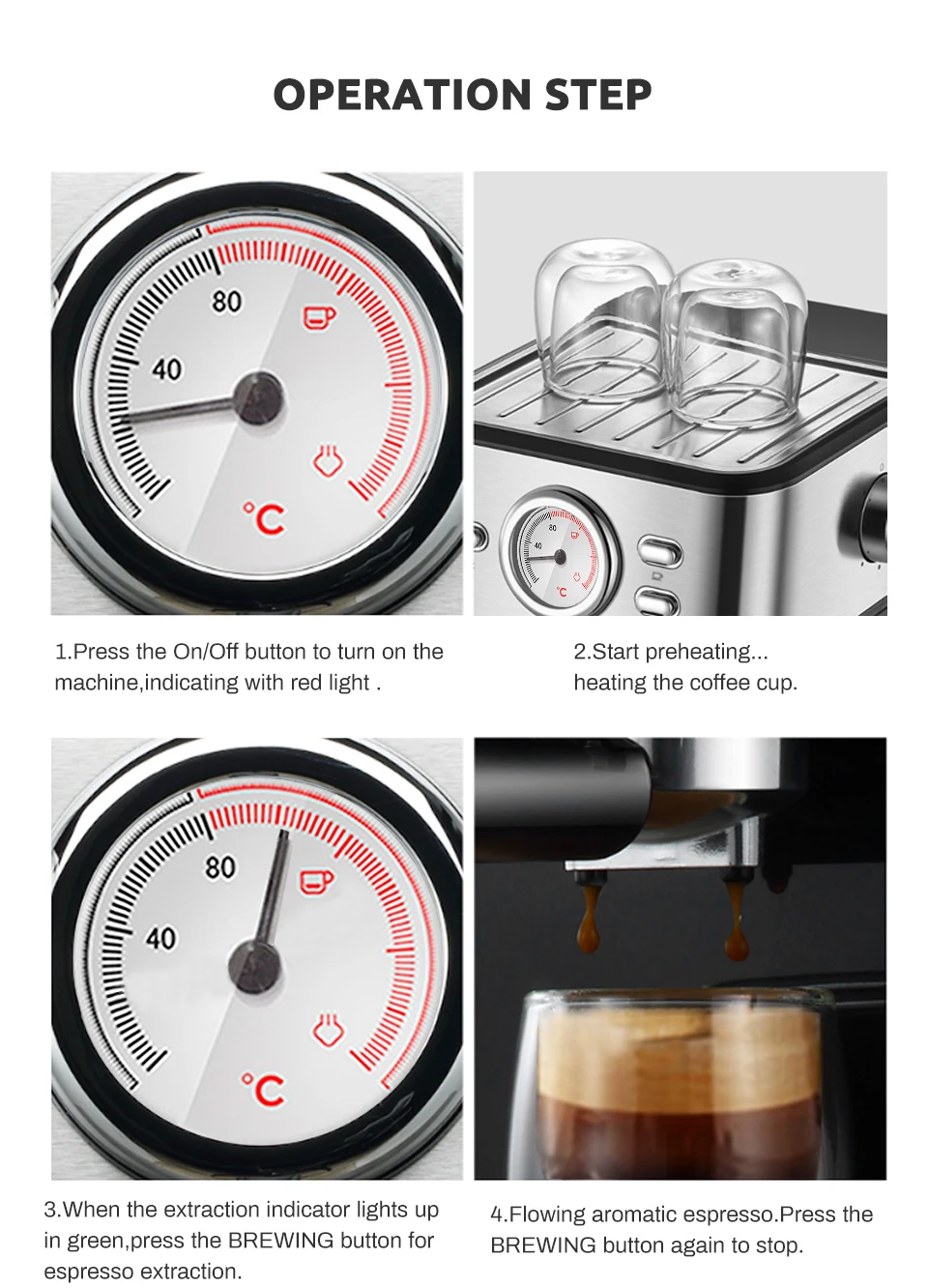 HiBREW 20 Bar Espresso inox Semi Automatic Coffee Machine Cafetera H5