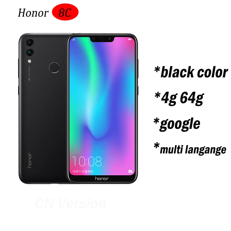 8c Honor 8c 3 слота Face ID 6,26 дюймов Восьмиядерный процессор Snapdragon 632, фронтальная камера 4000 МП, двойная камера заднего вида мАч - Цвет: 4g 64g black
