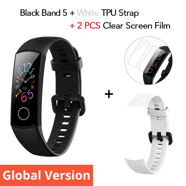 Huawei Honor band 5 глобальная версия smartband AMOLED huawei smartwatch heart rage ftness трекер сна swiming sport trakcer gps - Цвет: GV N White Strap