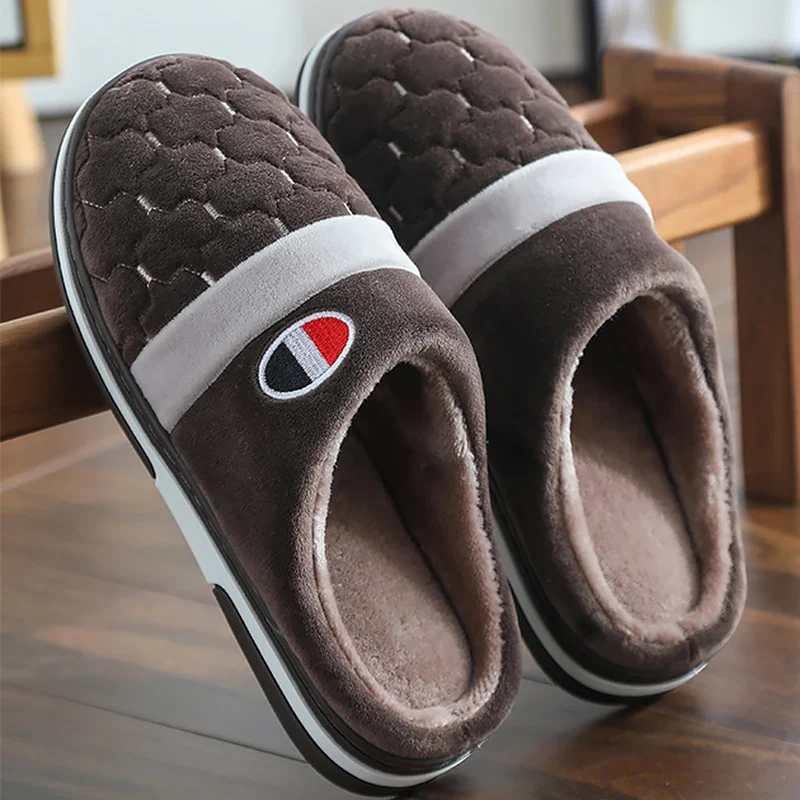 

Winter Men's Slippers Large Size 45-50 Flock Comfortable House Slippers Man PVC Mixed Colors Soft Slippers Male