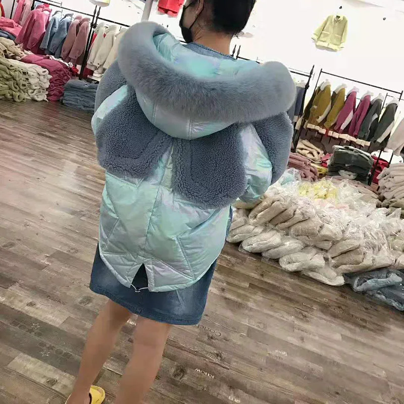 

2019 Women's Down Jacket With Real Fur Hooded Collar Sheep Fur Coat Female Women Park Winter Plus Size Overcoat Winter Clothes