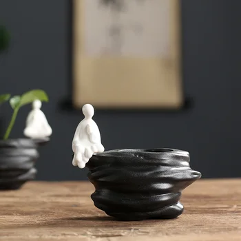 

1PCS Ceramic Tea pet Ornaments tea Figurine Desktop flower pot hydroponic plant Home decoration Tea Accessories Crafts