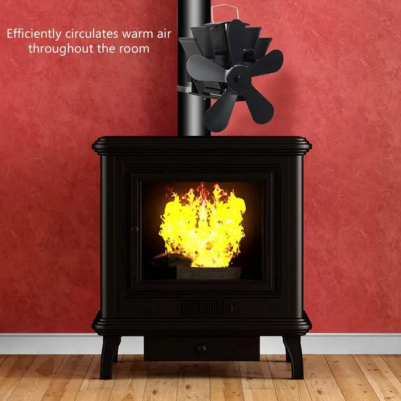 Эффективный черный вентилятор печки 5 лопастной вентилятор для камина с питанием от тепла komin деревянная горелка экологический вентилятор дружественный Тихий Домашний распределение тепла