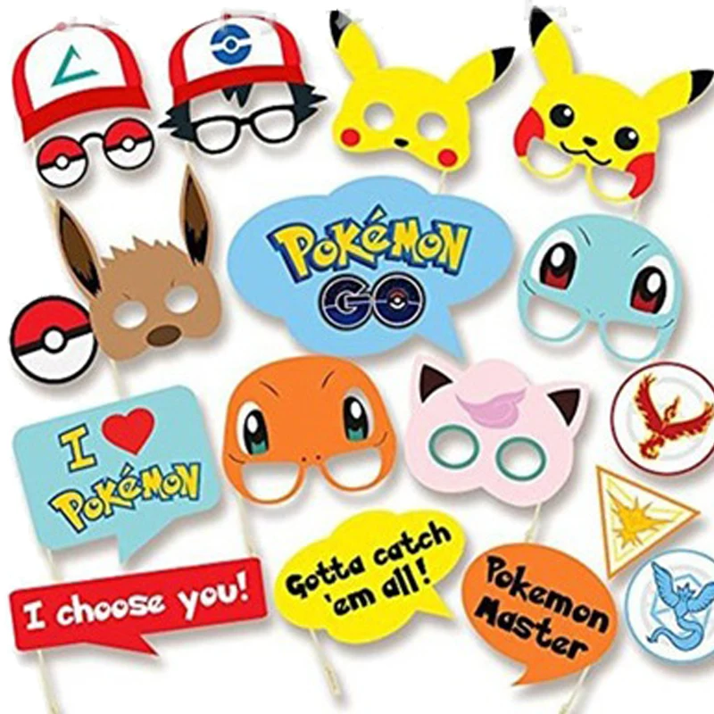 19 шт. Pokemones Photo Booth Реквизит Покемон эльф, Пикачу вечерние украшения день рождения вечеринка Хэллоуин вечерние аксессуары