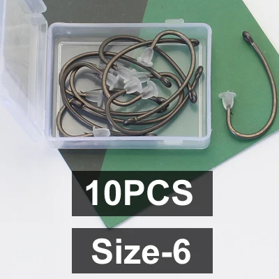 10Pcs-Size 6 10 шт. крючок для ловли карпа из высокоуглеродистой стали, крючки для снаряжения карпа, матовые черные круглые крючки смешанного размера, держатель рыболовного крючка - Цвет: 10Pcs-Size 6