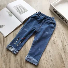 Детская одежда в Корейском стиле; стиль; весенняя одежда для девочек; облегающие джинсы; Брюки-Капри