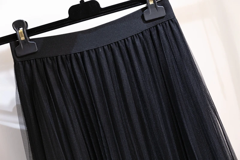 TingYiLi плиссированная Тюлевая юбка черная бежевая серая зеленая длинная юбка макси Корейская женская юбка