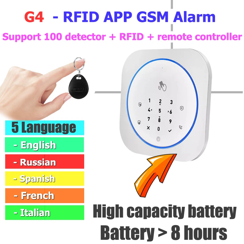 GSM Alarm System Safe RFID APP Touch Keyboard 433MHz Door Open & Closed Sensor Alarm Infrared PIR animal immune motion detector
