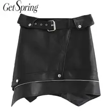 Getвесенняя Женская юбка, асимметричные юбки с завышенной талией из искусственной кожи, черные Асимметричные короткие женские юбки из искусственной кожи, винтажные универсальные юбки