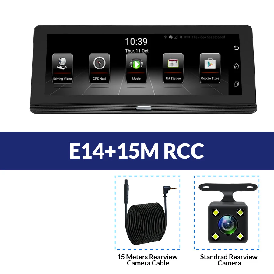 E-ACE Автомобильный видеорегистратор Камера 8 дюймов видео рекордер 4G Android Full HD 1080P gps навигатор ADAS Dash Cam Авто регистратор видеорегистраторы с двумя объективами - Название цвета: E14-15M RCC