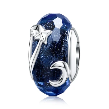 

Jiayiqi 925 Sterling Silver Charms Moon Planet Star Glass Beads Fit Pandora Bracelets Silver 925 DIY Jewelry Making Women Gift