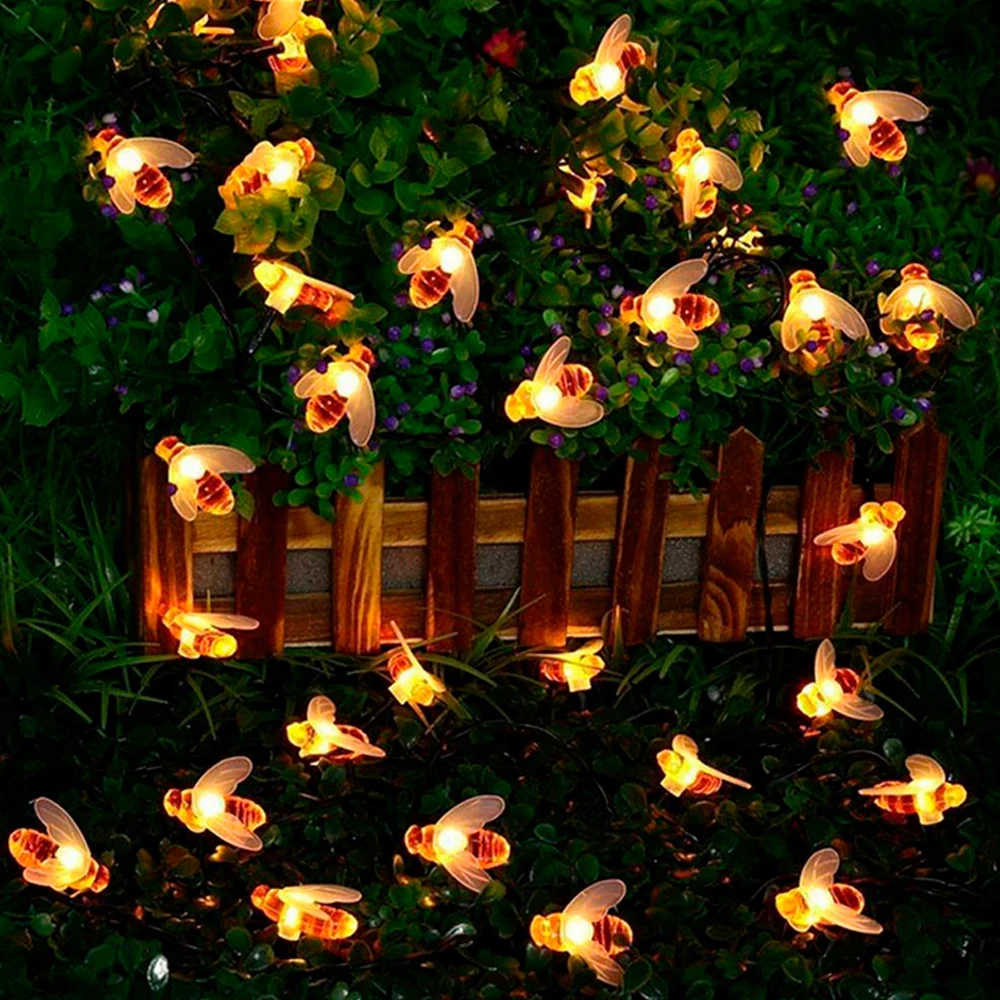 

30/50 LED Solar Powered String Light Bee Shape Cute LED String Lights For Outdoor Waterproof Garden Yard Patio Party