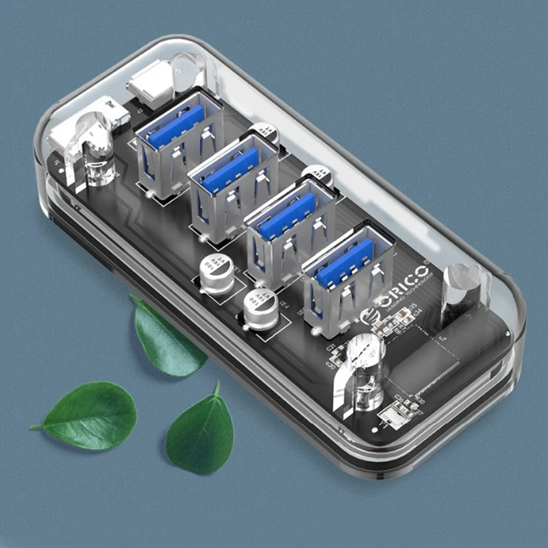 ORICO Настольный Прозрачный USB 3,0 концентратор 4 порта 5 Гбит/с высокоскоростной концентратор с зарядным устройством для мобильных телефонов Windows Mac Linux Lap
