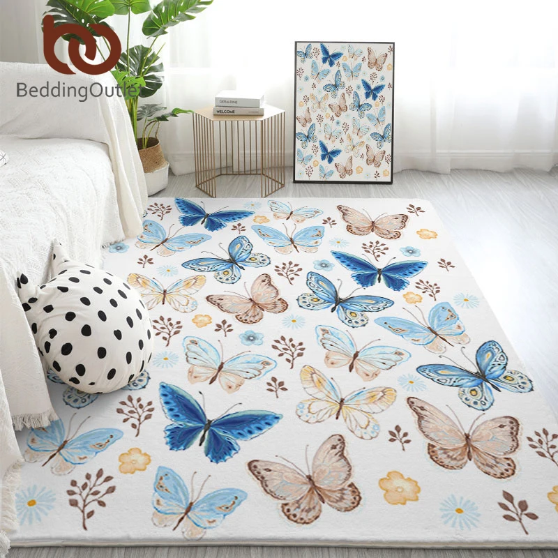 BeddingOutlet Butterfly Area Rug BlueBrown Rectangle Large Carpets for Bedroom Flying Animal Floor Home Mat Flower Tapetes 1pc | Дом и сад