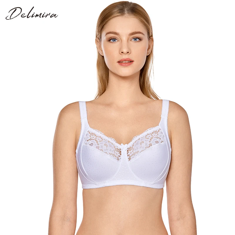  DELIMIRA Women's Lace Full Coverage Wireless Non-padded Plus Size Bras