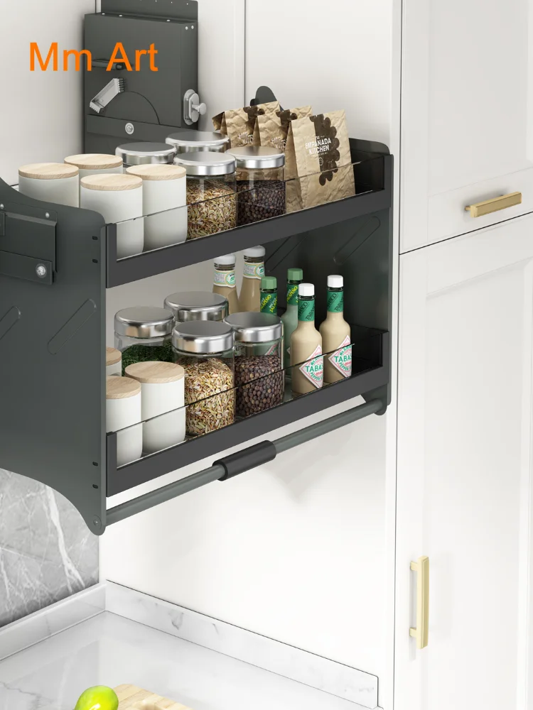 Amethyst Basket for Hanging Wall Case Kitchen Storage Closet Lifting Lower Double-Layer Damping Buffer