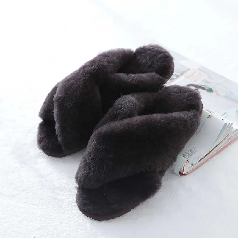 High Quality New Natural Wool Slippers Fashion Winter Women Indoor Slippers Warm Sheep Fur Home Slippers Lady Casual House Shoes 