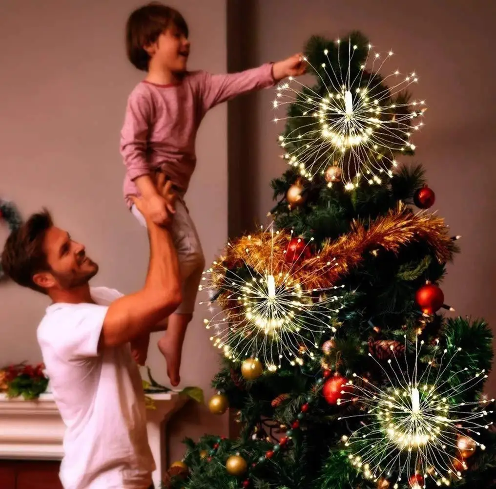Redefun Fuochi d/'artificio Luci a Batteria,198LED Fata Starburst Luci,8 Modalità di Filo di Rame Luci Stringa con Telecomando,Impermeabile Luci di Natale per Interni Decorazioni Esterne Bianco Caldo