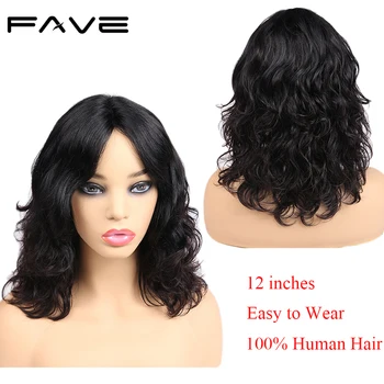 

FAVE Short Bob Wig Lace Middle Part Brazilian Human Remy Hair Natural Wave Wigs Pre Plucked 150% Denisty For White/Black Women