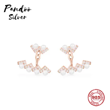 

Fashion Charm Sterling Silver Original 1:1 Copy,Fuchsia Up And Down Earrings With Pearl Luxury Jewelry Gift For Female