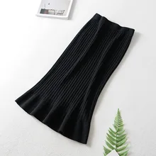 Гибкая эластичная Джинсовая юбка миди с завышенной талией рюшами фасона «рыбий хвост» теплая вязаная юбка, юбка-пачка для женщин; черные зимние женские юбки трикотажные юбки saias