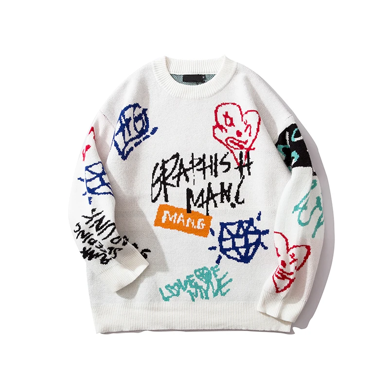 Уличная одежда с надписями в виде темных икон, мужской свитер, пуловер в стиле хип-хоп, свитера для женщин, уличная одежда для мужчин - Цвет: white sweater