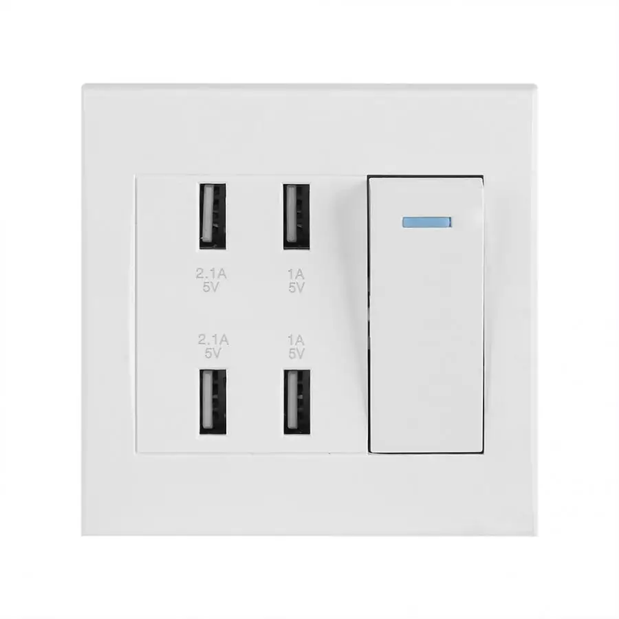 

10A 4 Ports USB Wall Socket Charger Power Adapter Plug On-off control Outlet Plate Panel Professional Safe Electrical Sockets
