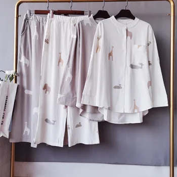 

2020 Autumn Newest Style Animal Printing Pants Pajamas Set Cotton Loose and Comfortable Ladies Womens Pajama Set Sleepwear