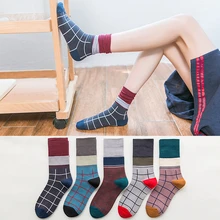 Зимние женские носки хлопковые радужные полосатые клетчатые забавные носки Разноцветные модные теплые рождественские носки повседневные женские носки Harajuku