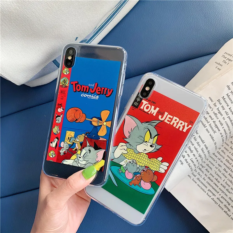 

Cute Cartoon Tom Jerry Pattern Phone Case For iPhone Xs MAX Xr X 6 6s 7 8 plus Animal Cat Mouse clear soft TPU back cover