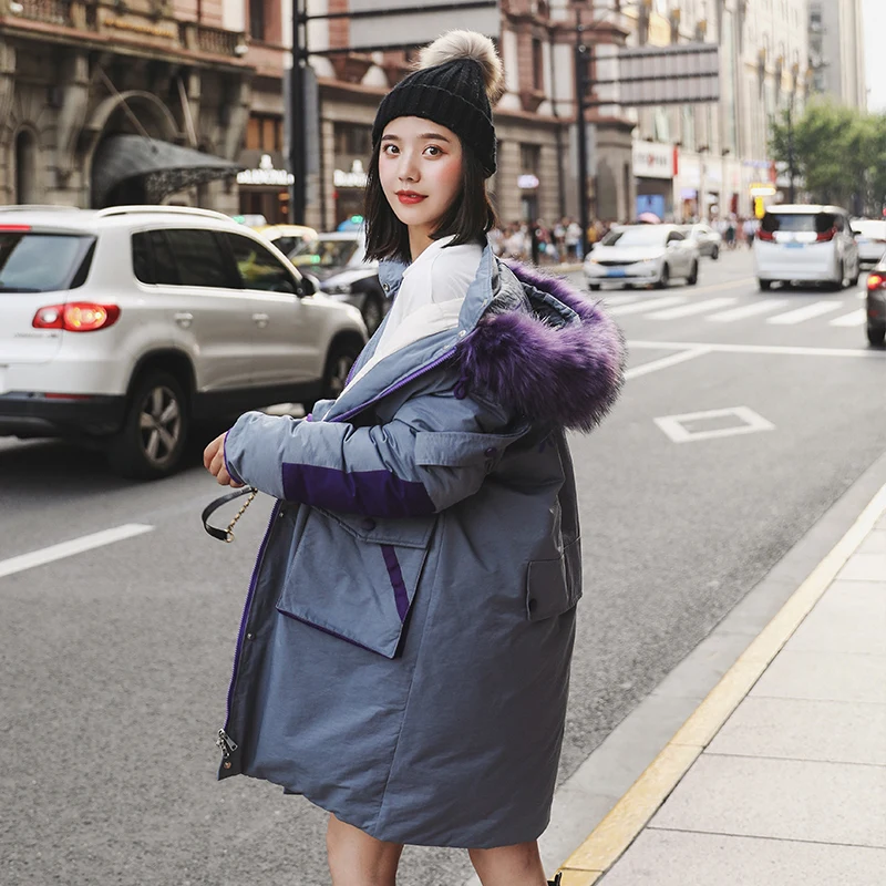 New Nice Cotton Coat Loose Long Down Cotton Jacket Thickening Hooded Jacket With High Quality - Цвет: Синий