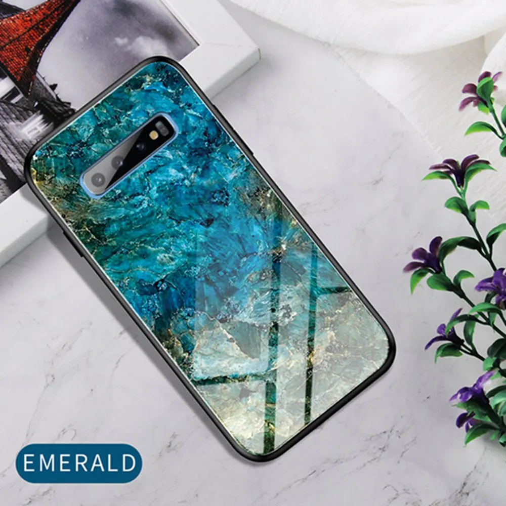 Emerald OTAO чехол из закаленного стекла с градиентом для samsung Galaxy Note10 Pro S10 S9 Plus A10 A20 A50 A70 A7 мраморный чехол-бампер из ТПУ - Цвет: Emerald