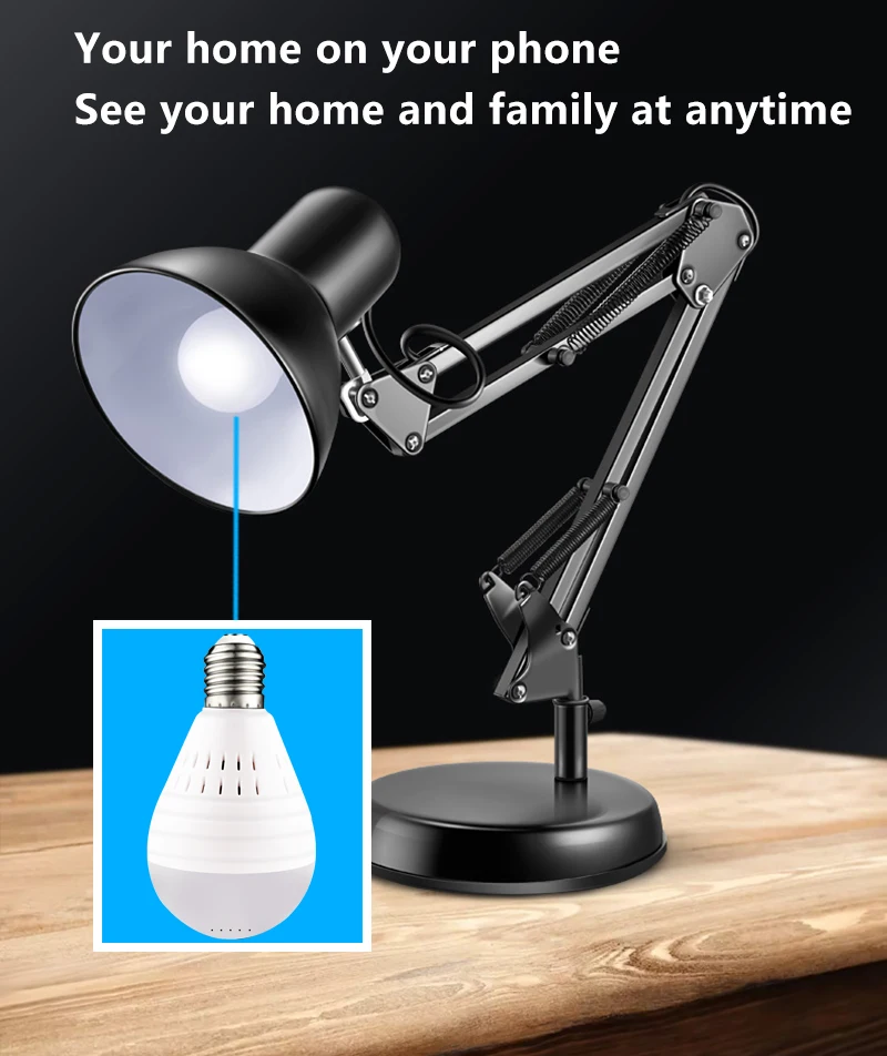 Wifi IP Mini Bulb Lamp Camera HD Home Security Wireless Cam Panoramic FishEye 360 Degree Night Vision Camcorder Support TF Card