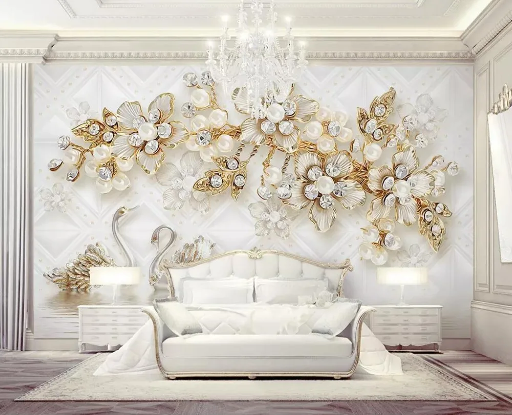 CJSIR Wallpaper Luxury Flower Soft Bag 3d Swan Jewellery TV Background Wall Home Decoration Living Room Bedroom | Обустройство дома
