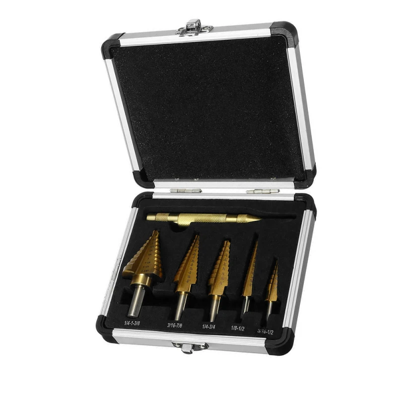 

HSS 6PCS Titanium Step High Speed Steel Drill Bit Set Automatic Center Punch For Sheet Metal Aluminum Case Multiple Hole Stepped