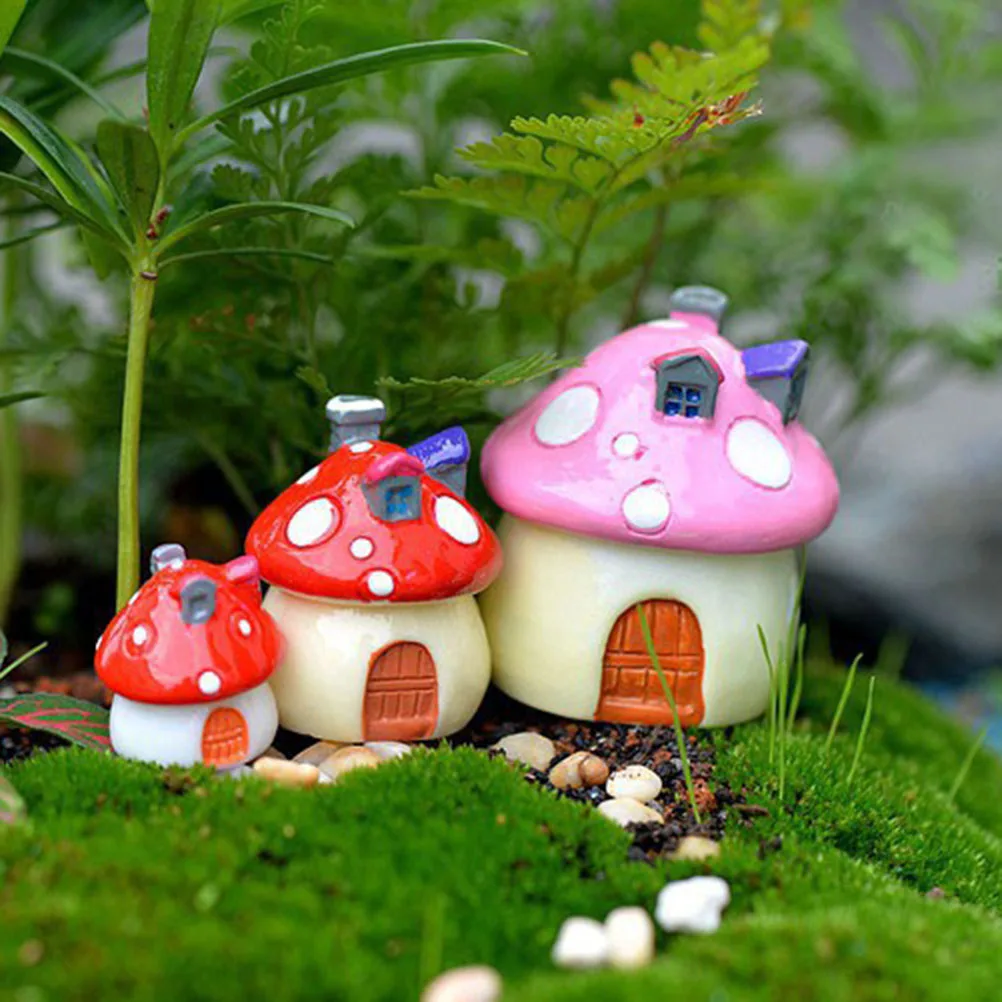 Mushroom house Resin Fairy Garden Craft Decoration 3 Sizes Miniature Micro Gnome Terrarium Mediterranean house Castle Gift